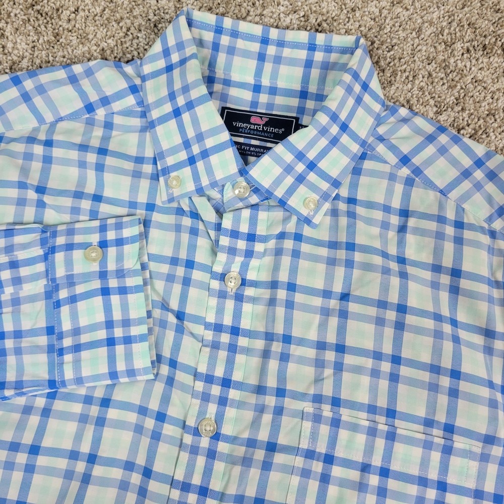 Vineyard Vines Classic Fit Murray Mens Medium Blue Plaid Performance Button Down